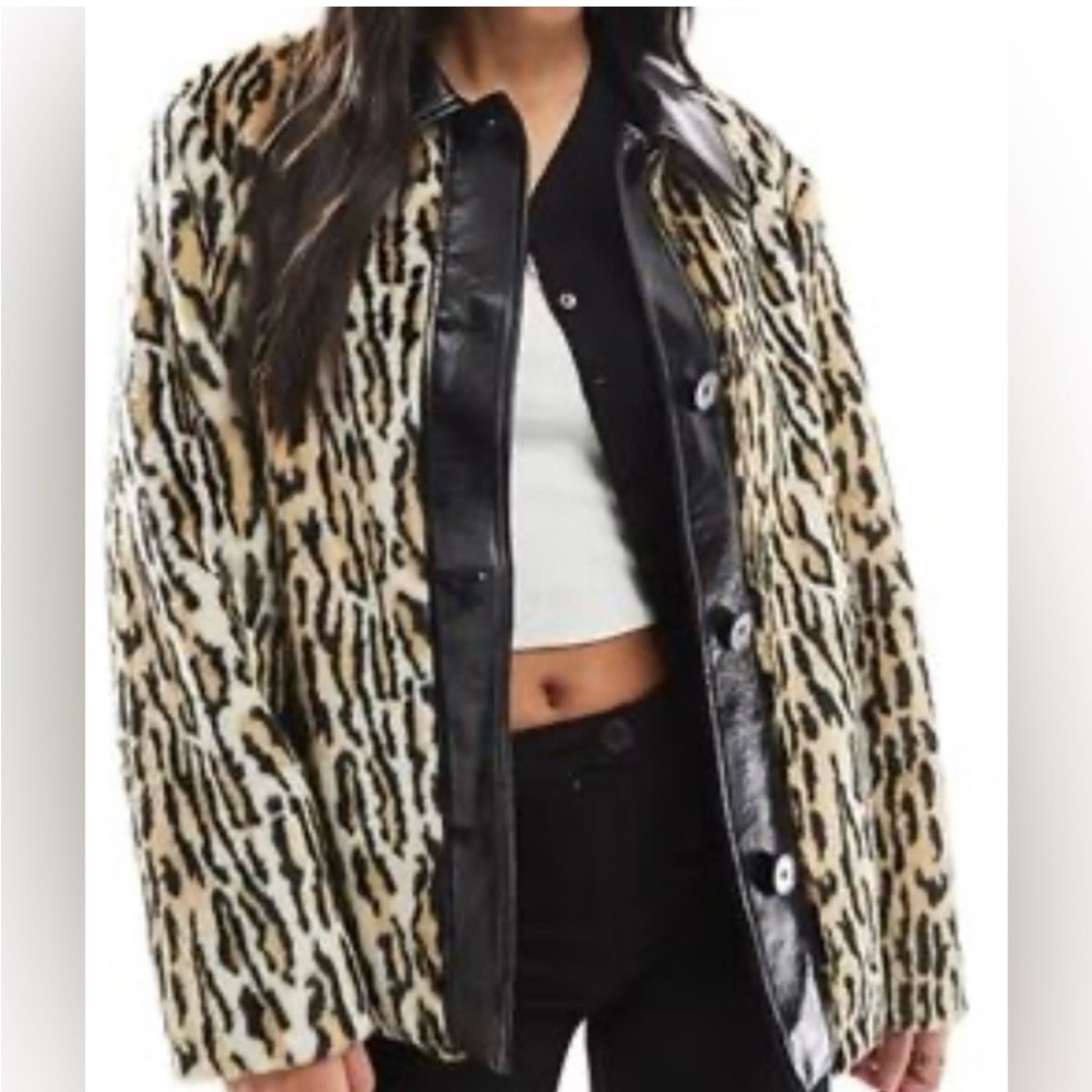 ASOS Animal Print Jacket with Faux Leather Black Trim Details